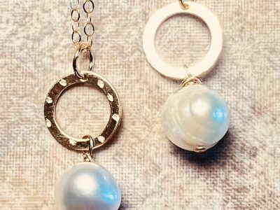 Gold Filled or Sterling Silver Pearl Disc Necklace 2