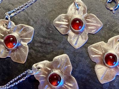 Sterling Silver Four Sided Flower Pendant with Stone Setting 9